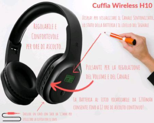 EMPIRE SILENT LAB T10 CUFFIA WIRELESS PER CONFERENZE LABORATORI LINGUISTICI POSSIBILITA' DI RICEVERE SU 10 CANALI DIVERSI REGOLABILE E CONFORTEVOLE PER ORE DI ASCOLTO